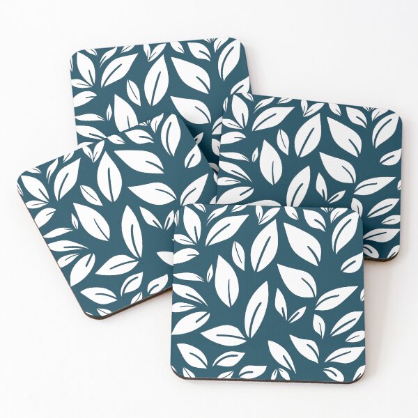 Item preview, White Leaves on Navy Background designed and sold by Sunshine Sentiments.