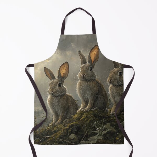 Item preview, Three Brown Rabbits on a Mossy Hill Overlooking Misty Mountains designed and sold by Shannon Hilson.