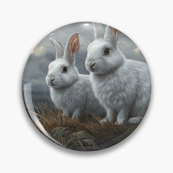 Item preview, Two White Rabbits on a Rocky Hillside with Snow-Capped Mountain in Background designed and sold by Shannon Hilson.