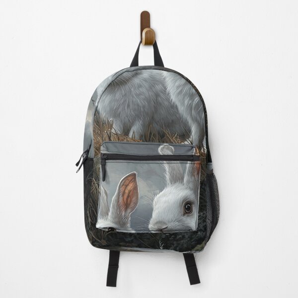 Item preview, Two White Rabbits on a Rocky Hillside with Snow-Capped Mountain in Background designed and sold by Shannon Hilson.