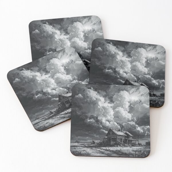 Item preview, Abandoned Farmhouse Under Storm Clouds – Black and White Art designed and sold by Zoltan89.