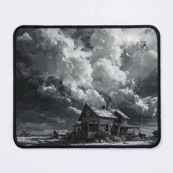 Item preview, Abandoned Farmhouse Under Storm Clouds – Black and White Art designed and sold by Zoltan89.
