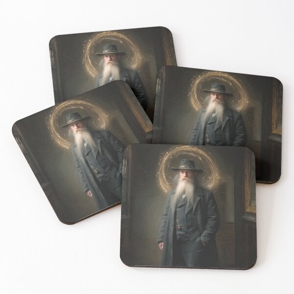 Item preview, Bearded Man in Long Coat with Golden Halo in Dark Hallway designed and sold by Shannon Hilson.