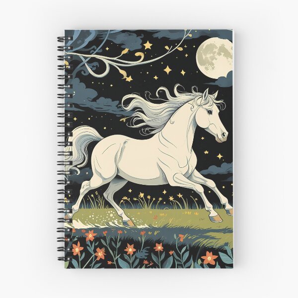 Item preview, Running Horse in Starry Night Field – Folkloric Illustration designed and sold by Dino-Lune.