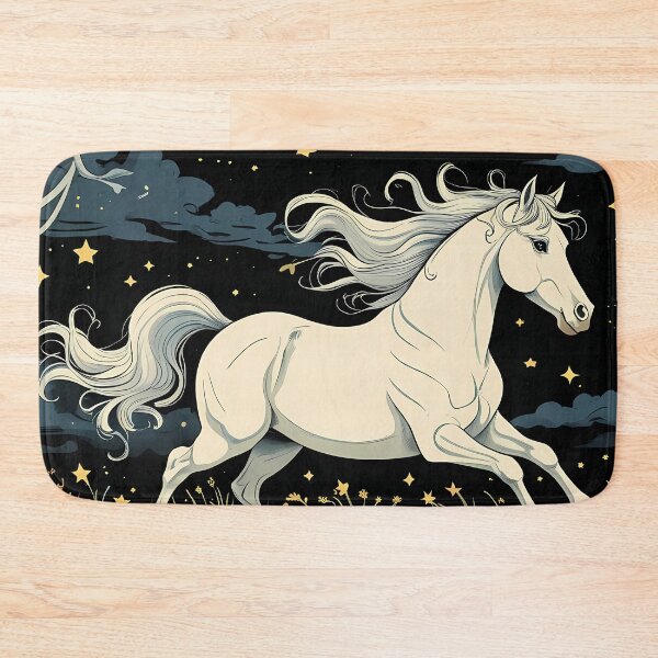 Item preview, Running Horse in Starry Night Field – Folkloric Illustration designed and sold by Dino-Lune.