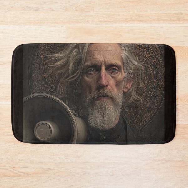 Item preview, Older Man with Cross Necklace and Megaphone in Front of Ornate Halo designed and sold by Shannon Hilson.