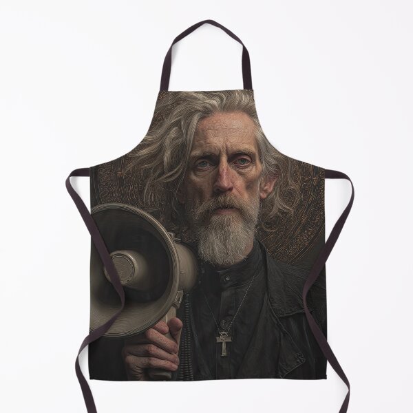 Item preview, Older Man with Cross Necklace and Megaphone in Front of Ornate Halo designed and sold by Shannon Hilson.