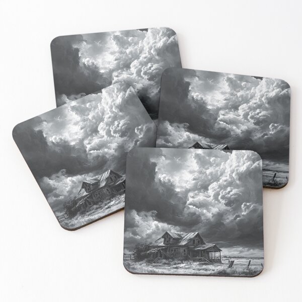 Item preview, Storm Clouds Over Abandoned Farmhouse – Black and White Landscape designed and sold by Zoltan89.