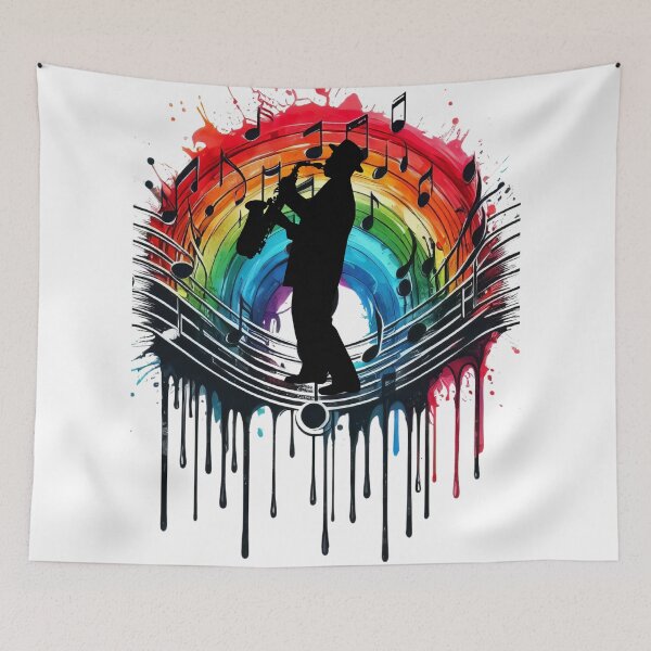 Item preview, Saxophone player in a burst of rainbow colors designed and sold by Szpaku desart .