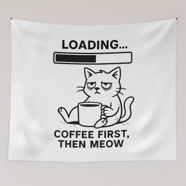 Item preview, Coffee First Then Meow – Tired Cat Funny Loading Design designed and sold by jelonkaa.