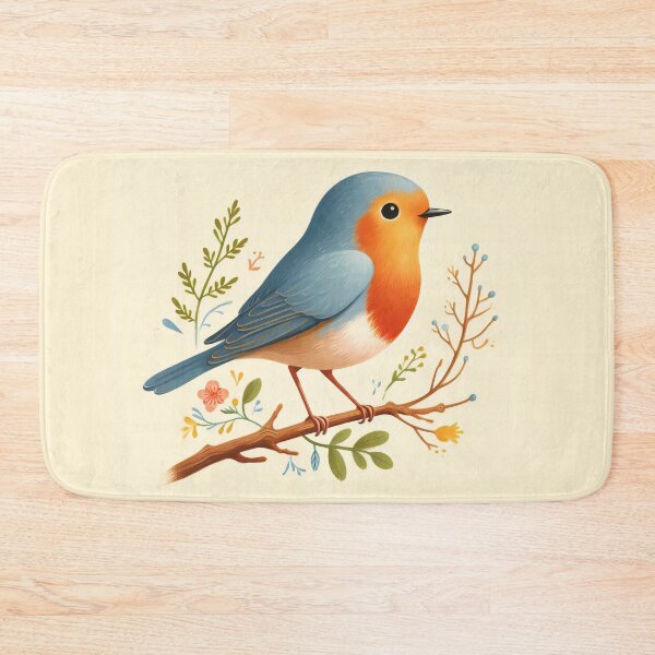 Item preview, Cute Robin on Branch - Watercolour Folk Art by heidiannemorris © designed and sold by FOLK ART FUSION by heidiannemorris.