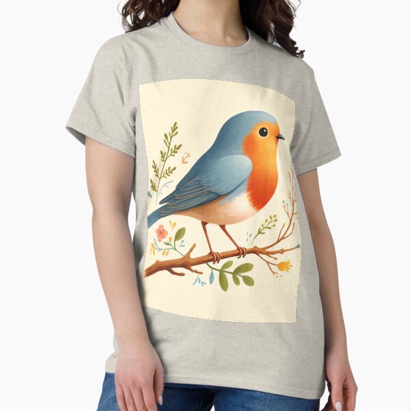 Item preview, Cute Robin on Branch - Watercolour Folk Art by heidiannemorris © designed and sold by FOLK ART FUSION by heidiannemorris.