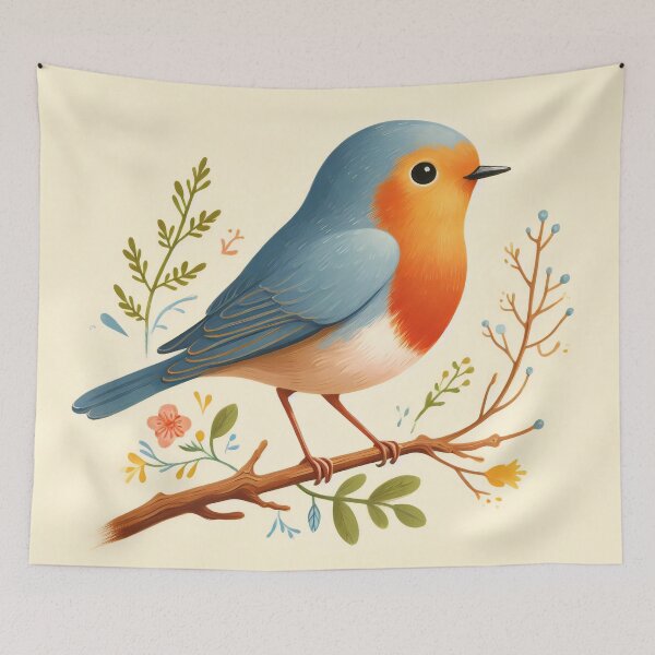 Item preview, Cute Robin on Branch - Watercolour Folk Art by heidiannemorris © designed and sold by FOLK ART FUSION by heidiannemorris.