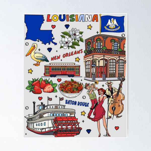Item preview, Louisiana Icons T-Shirt – New Orleans Jazz, Baton Rouge & Southern Culture Design designed and sold by mashmosh.