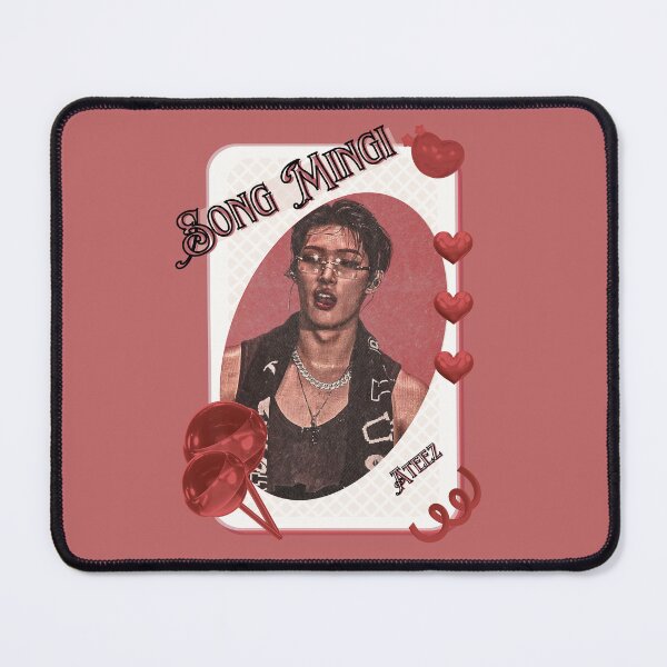 Item preview, Ateez Song Mingi Kpop Boy Group Card Red Aesthetic Collage Design designed and sold by AJUNICE STUDIO.