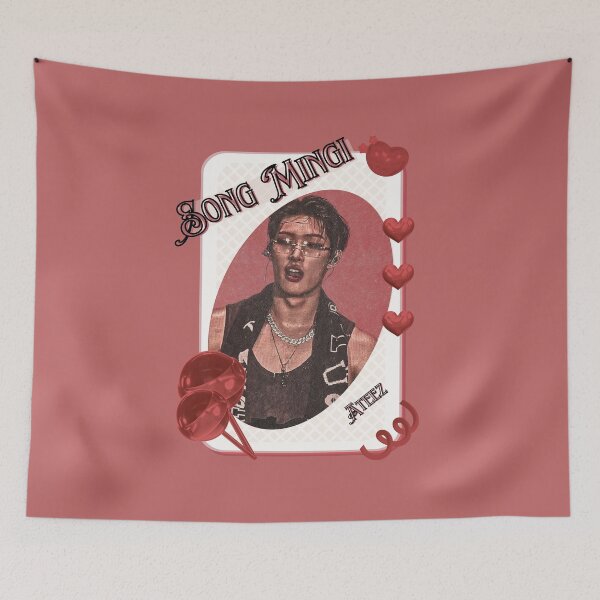 Item preview, Ateez Song Mingi Kpop Boy Group Card Red Aesthetic Collage Design designed and sold by AJUNICE STUDIO.