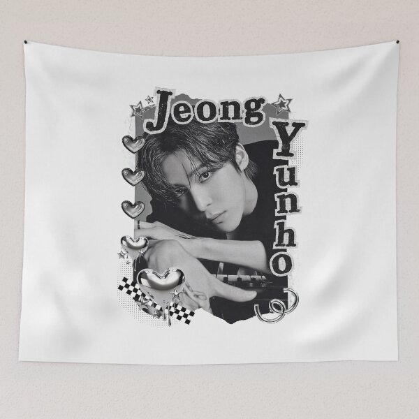 Item preview, Ateez Jeong Yunho Kpop Boy Group Card Red Aesthetic Collage Design designed and sold by AJUNICE STUDIO.