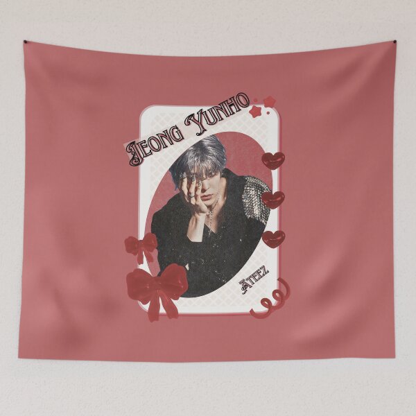 Item preview, Ateez Jeong Yunho Kpop Boy Group Card Red Aesthetic Collage Design designed and sold by AJUNICE STUDIO.