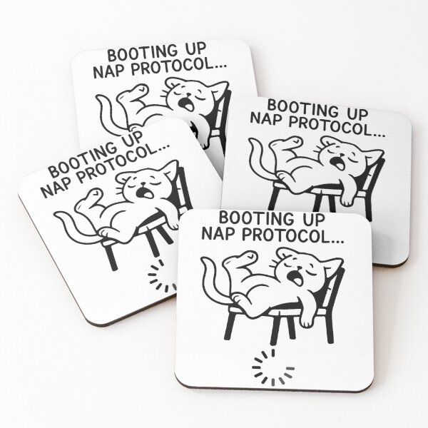 Item preview, Booting Up Nap Protocol – Sleepy Cat Funny Tech Cartoon designed and sold by jelonkaa.