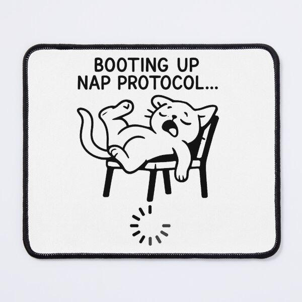 Item preview, Booting Up Nap Protocol – Sleepy Cat Funny Tech Cartoon designed and sold by jelonkaa.