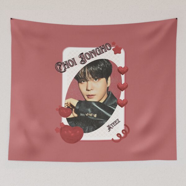 Item preview, Ateez Choi Jongho Kpop Boy Group Card Red Aesthetic Collage Design designed and sold by AJUNICE STUDIO.