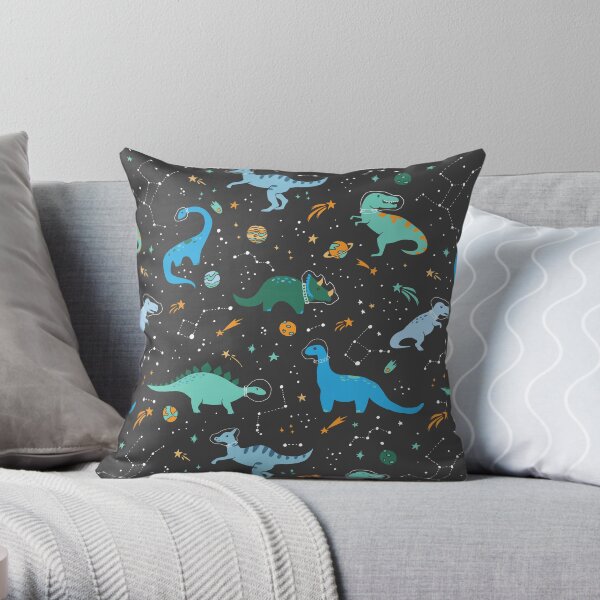 Space Dinosaurs in Blue Throw Pillow