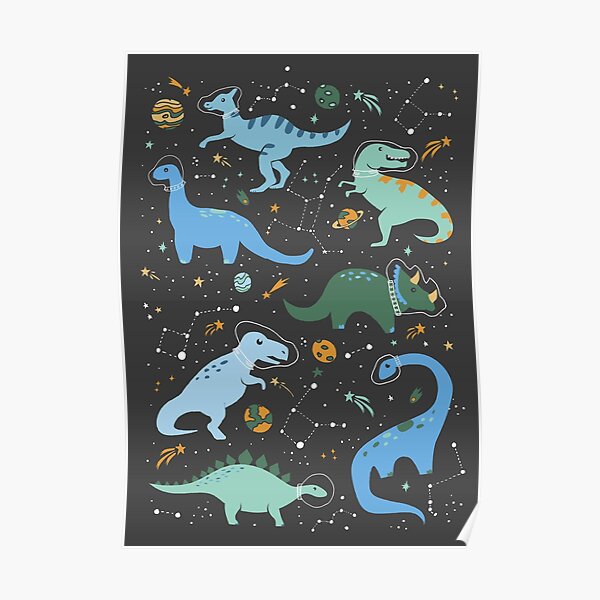Space Dinosaurs in Blue Poster