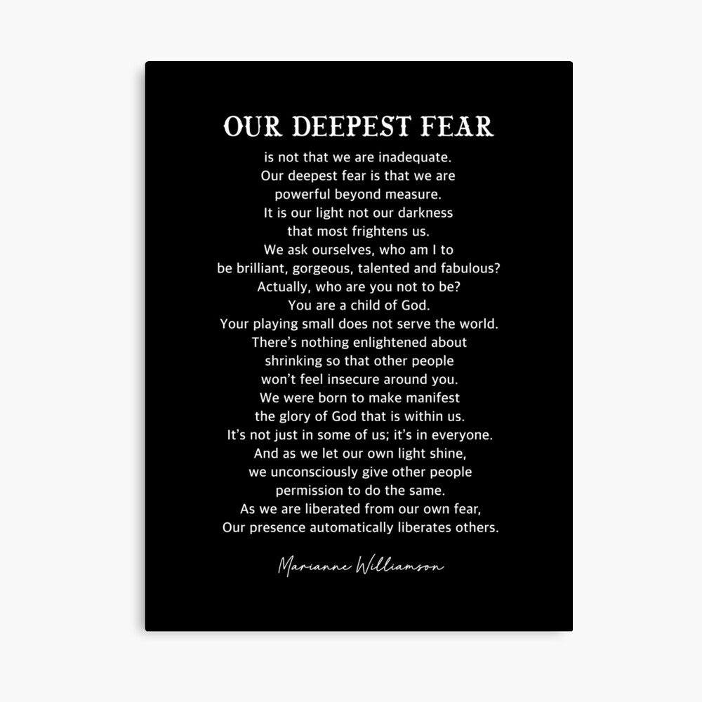 Our Deepest Fear by Marianne Williamson poem Poster