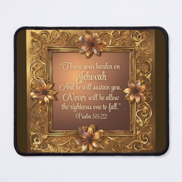 Item preview, JW Golden Floral Framed Bible Scripture Quote Psalm 55:22 designed and sold by Janna Perry Designs.