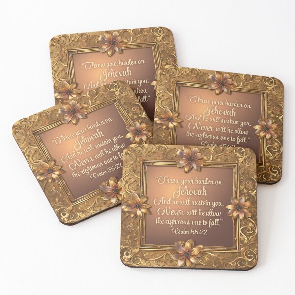 Item preview, JW Golden Floral Framed Bible Scripture Quote Psalm 55:22 designed and sold by Janna Perry Designs.