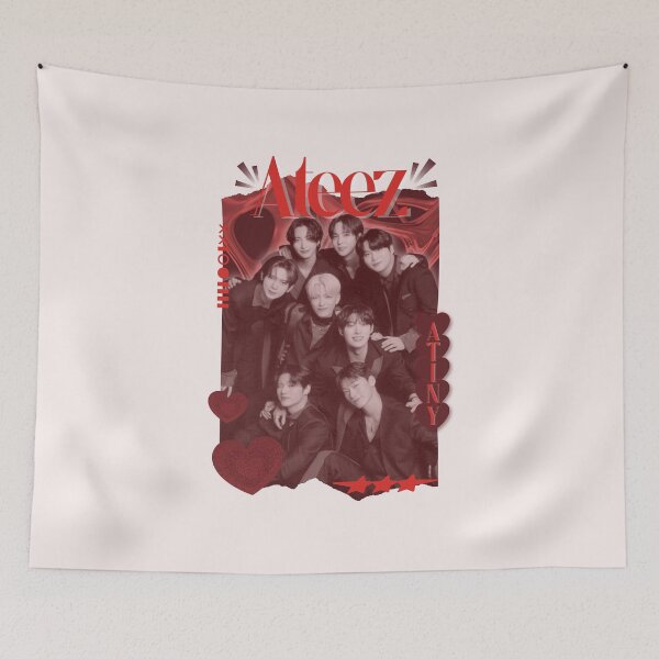 Item preview, Ateez  Kpop Boy group Red Y2K Scrapbook Collage Cozy Vintage Design designed and sold by HELL0WBELLO.