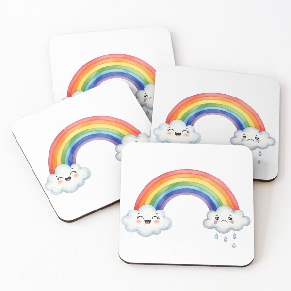 Item preview, Emotional Rainbow with Happy and Sad Clouds Watercolor Art designed and sold by Frazzlehaus.