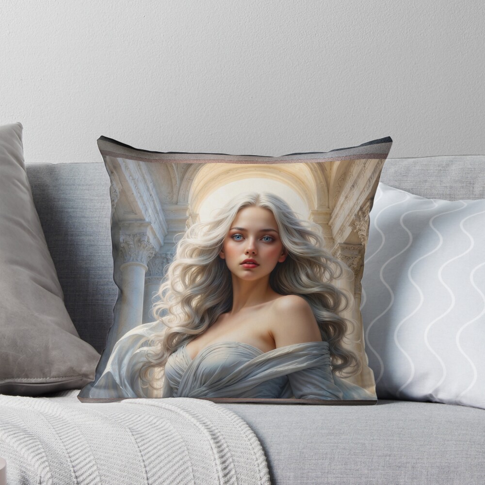 She Descends From The Heavens Stunning AI Concept Art by Xzendor7 Decorative Art Print Throw Pillow