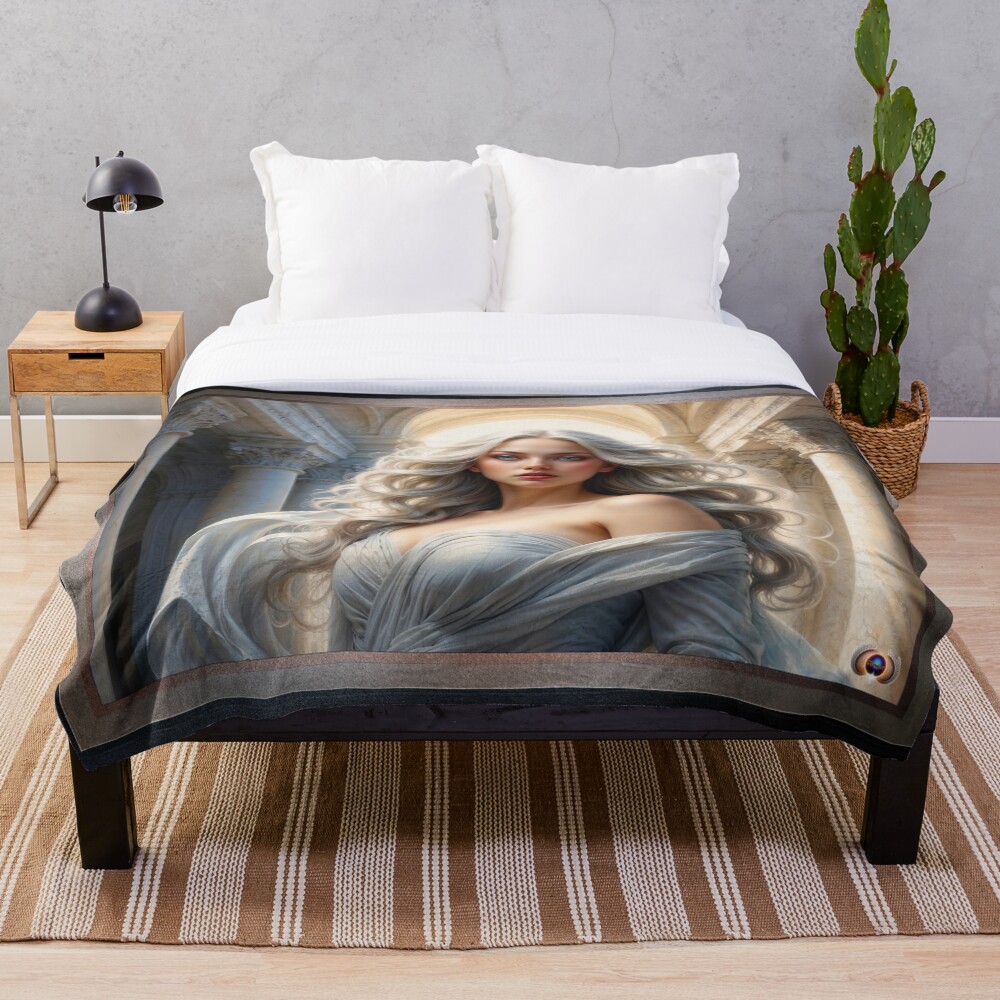 She Descends From The Heavens Stunning AI Concept Art by Xzendor7 Decorative Art Print Throw Blanket