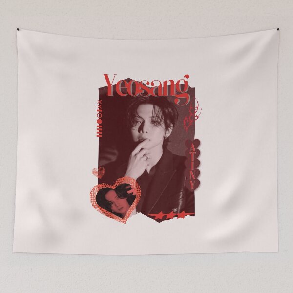 Item preview, Ateez Yeosang Kpop Boy group Red Y2K Scrapbook Collage Cozy Vintage Design designed and sold by HELL0WBELLO.