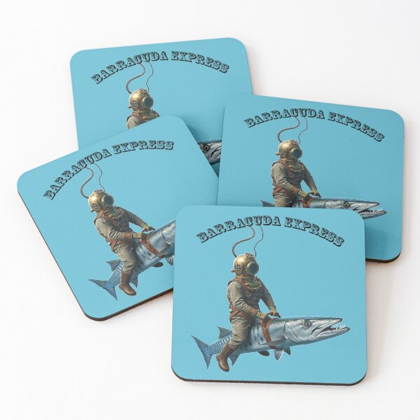 Item preview, Vintage Diver with Diving Helmet Riding a Huge Barracuda Fish URM designed and sold by urmaddad.
