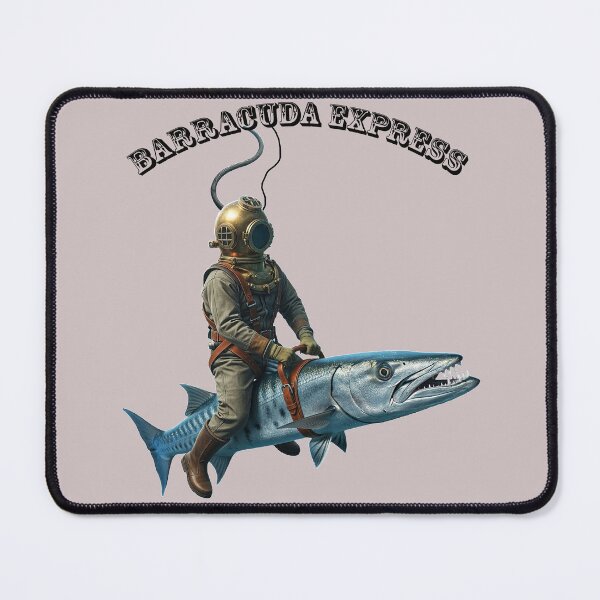 Item preview, Vintage Diver with Diving Helmet Riding a Huge Barracuda Fish URM designed and sold by urmaddad.