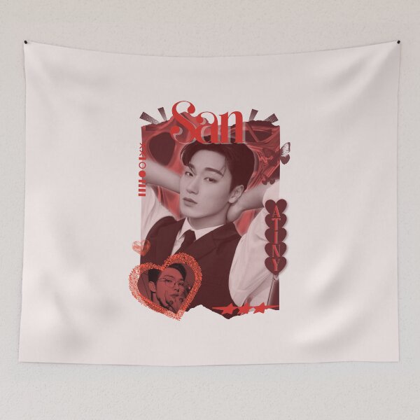 Item preview, Ateez San Kpop Boy group Red Y2K Scrapbook Collage Cozy Vintage Design designed and sold by HELL0WBELLO.