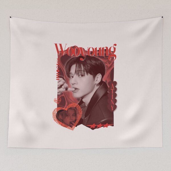 Item preview, Ateez Wooyoung Kpop Boy group Red Y2K Scrapbook Collage Cozy Vintage Design designed and sold by HELL0WBELLO.