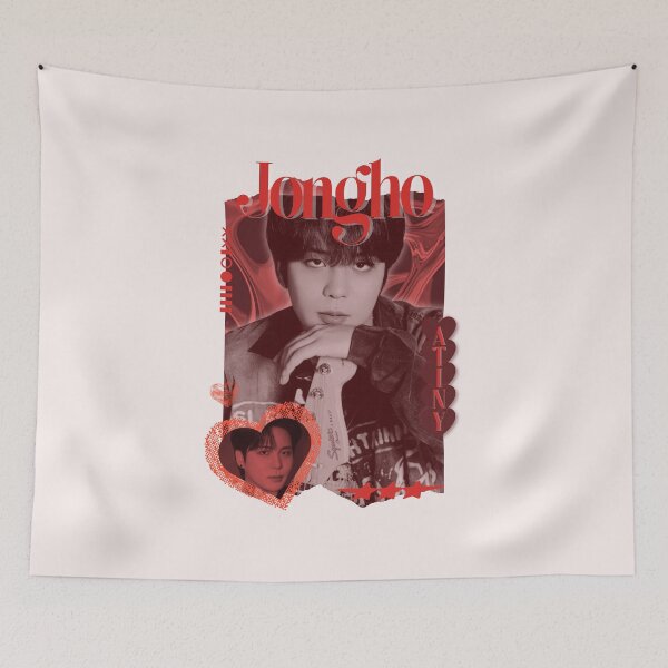 Item preview, Ateez Jongho Kpop Boy group Red Y2K Scrapbook Collage Cozy Vintage Design designed and sold by HELL0WBELLO.
