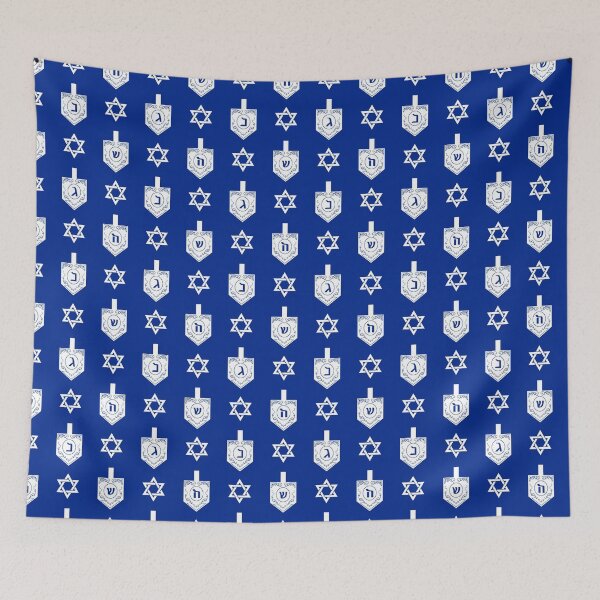Item preview, Elegant Dreidels - Classic Hanukkah - White on Blue designed and sold by marieofroumania.
