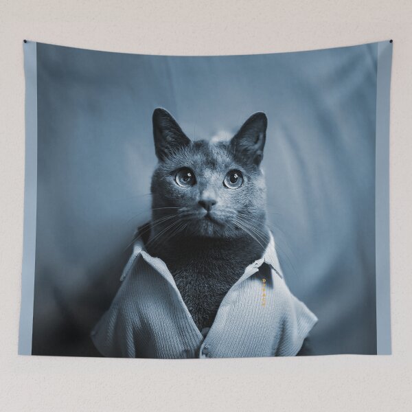 Item preview, Pensive Russian Blue Cat in Minimalist Night Panorama designed and sold by mrpropcake.