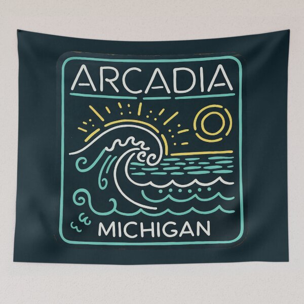 Item preview, Arcadia Michigan Retro Line Art designed and sold by TheOldMittenIllustrated.