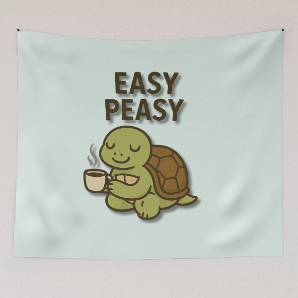 Item preview, Easy Peasy Turtle Cartoon – Cute Tortoise Drinking Tea Illustration designed and sold by konthai.familyart.