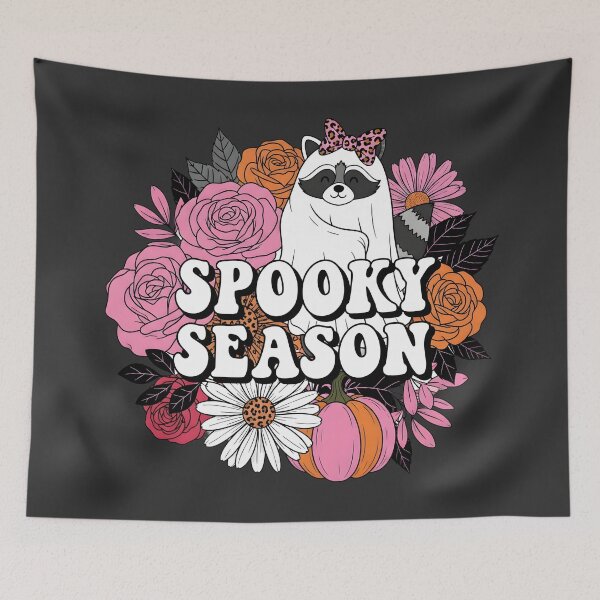 Item preview, Spooky Season Raccoon Ghost and Floral Pink and Orange Halloween designed and sold by MvuuStudio.