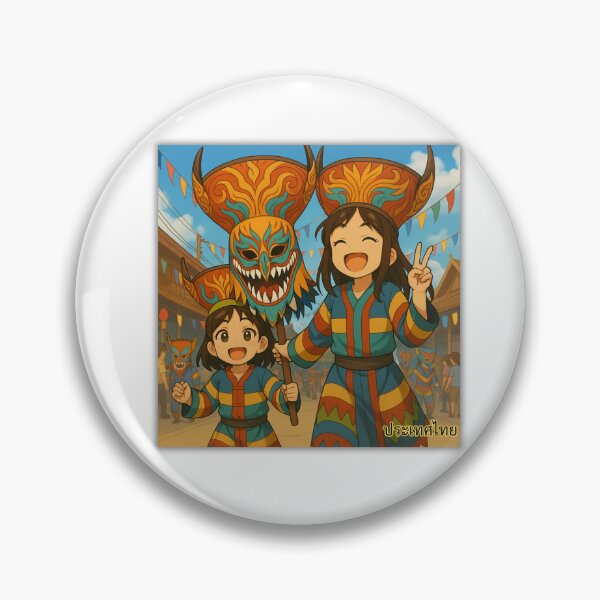 Item preview, Sisters at Phi Ta Khon Festival – Colorful Thai Ghost Mask Parade, Anime Style designed and sold by konthai.familyart.