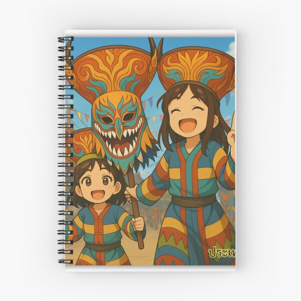 Item preview, Sisters at Phi Ta Khon Festival – Colorful Thai Ghost Mask Parade, Anime Style designed and sold by konthai.familyart.