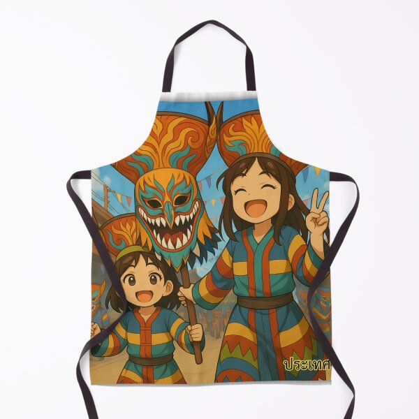 Item preview, Sisters at Phi Ta Khon Festival – Colorful Thai Ghost Mask Parade, Anime Style designed and sold by konthai.familyart.