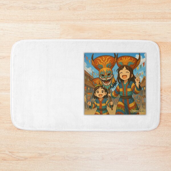 Item preview, Sisters at Phi Ta Khon Festival – Colorful Thai Ghost Mask Parade, Anime Style designed and sold by konthai.familyart.