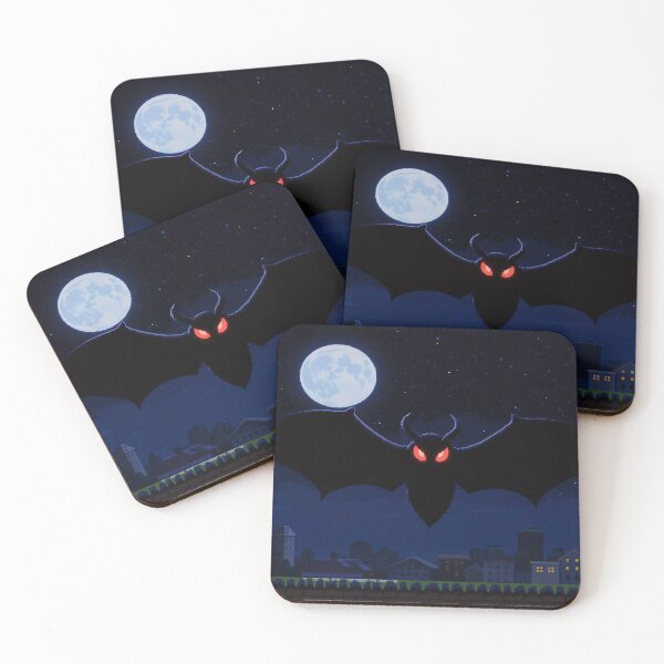 Item preview, Pixel Mothman Flying Over Rooftops – Retro Arcade Night Scene with Glowing Red Eyes & Moonlit Sky designed and sold by Emmachenn / WineDronk Shop.